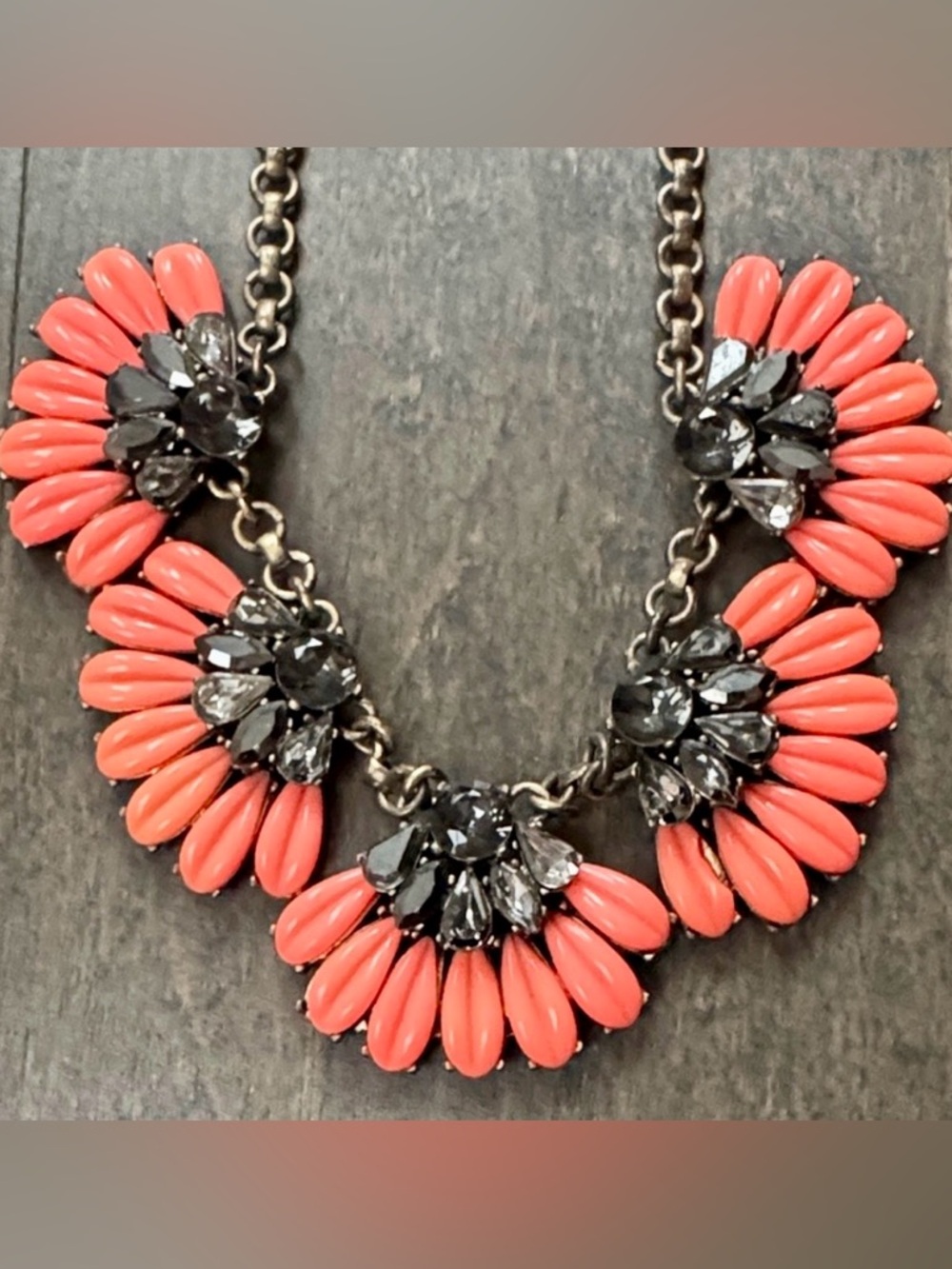 J.Crew Coral Floral Statement Necklace | Black Crystal Bib Necklace